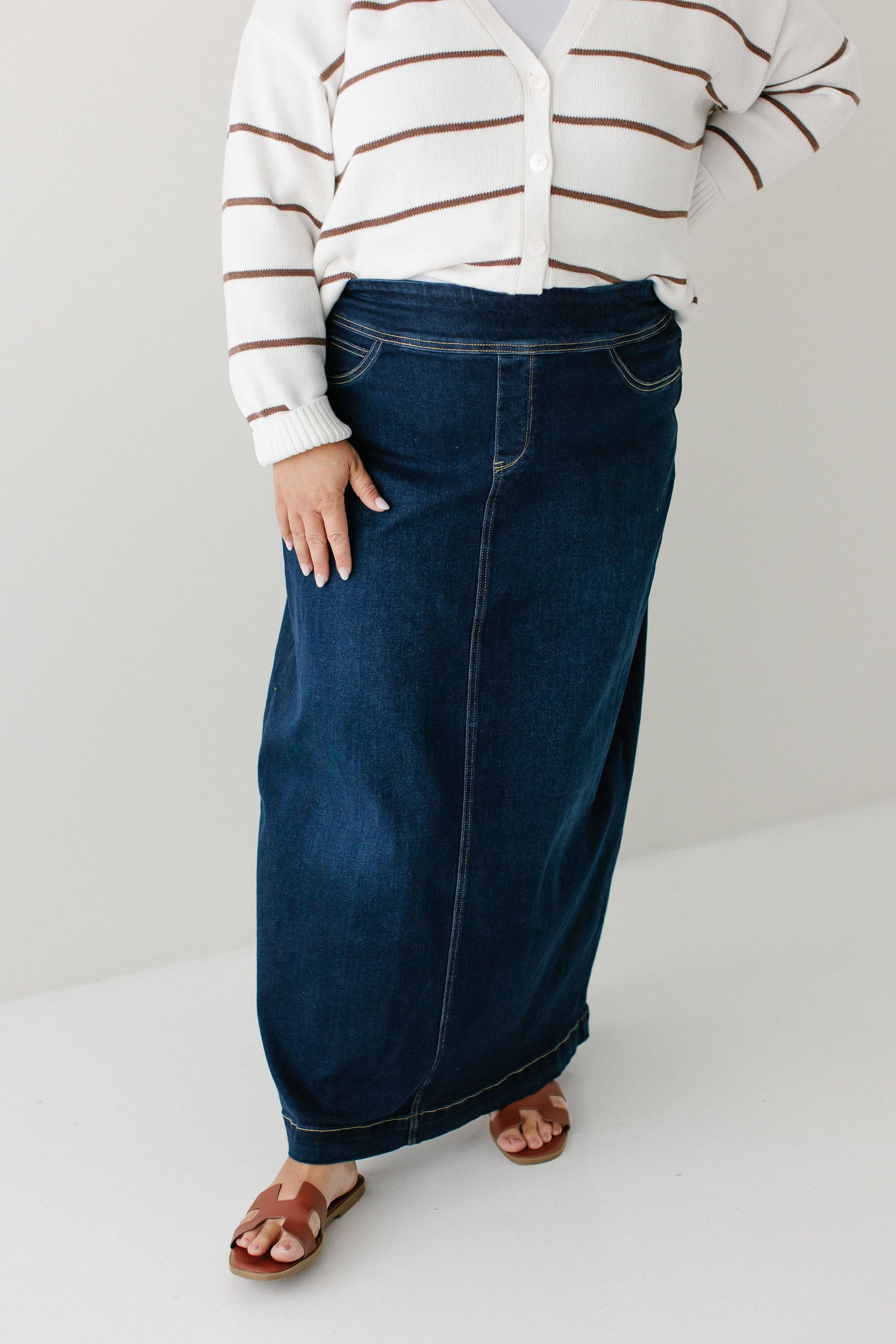 The Main Street Exchange - Vente Jupe – femme - Jupe longue en jean classique 'Sara' en délavé foncé8