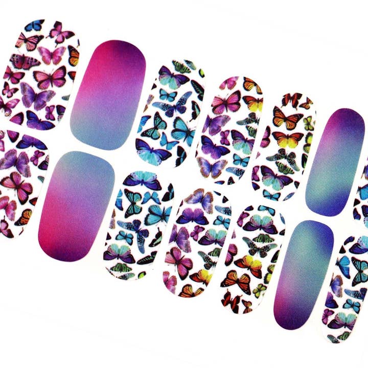 Autocollants à ongles papillon rose bleu/bandes de vernis à ongles printemps été/enveloppes d'ongles de licorne néon ombrée/enveloppes d'ongles uniques colorées pour femmes pour la vente par ClebleNails