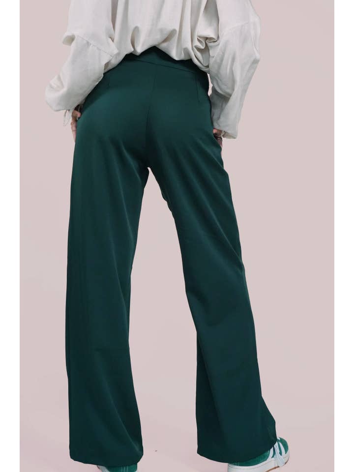 Lacerf - Wholesale Suit Pants - Women's - Green gabardine high-waisted pants1