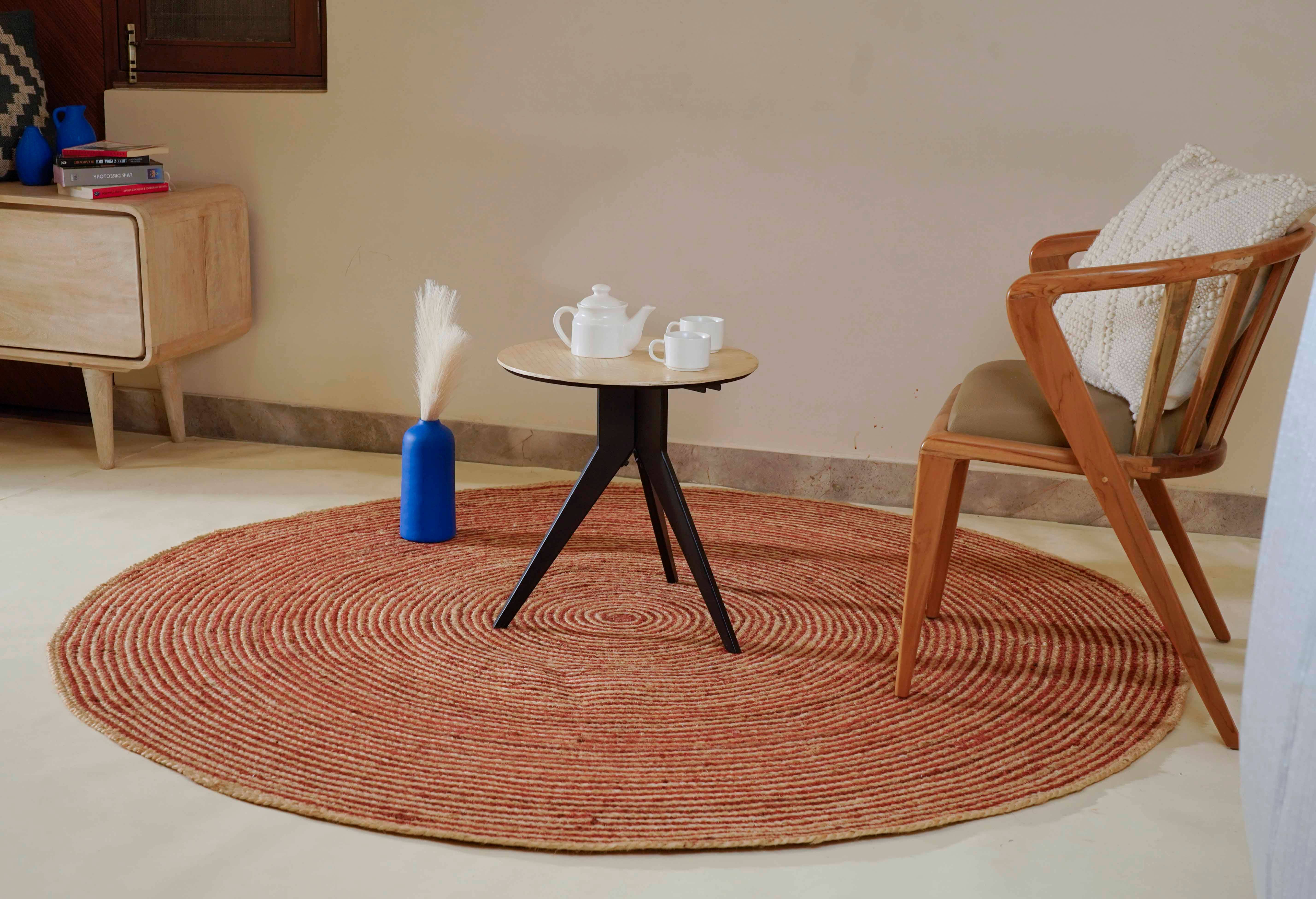 Chouhan Rugs - Wholesale Area Rug - Beige With Red Mix Round Jute Rug Boho Decor Rug Living Room0