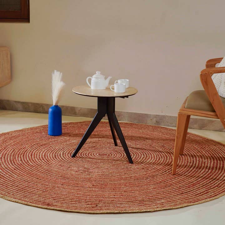 Beige With Red Mix Round Jute Rug Boho Decor Rug Living Room and other Purchase Wholesale handmade rugs. Free Returns & Net 60 Terms on Faire trending on Faire.