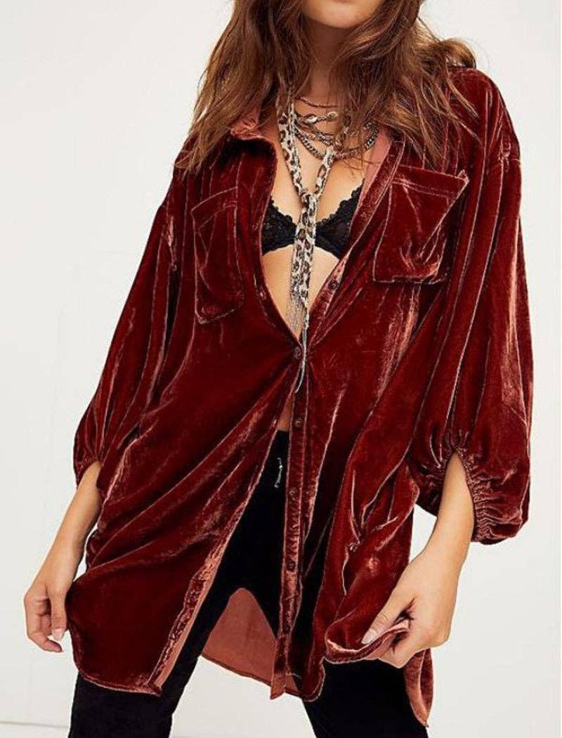 safistyle - Wholesale Button Down Shirt - Women's - Velvet Button-Down Shirt1