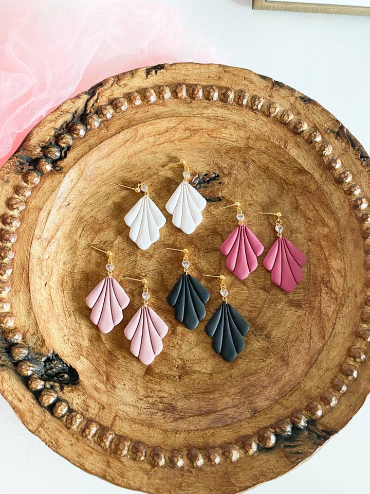 The "Faye" CZ heart Dangle Fan for wholesale by Seed & Sow Clay Company