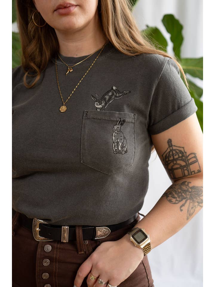 Stay Home Club - Wholesale Screen Printed T-Shirt - Unisex - Rabbit Hole Pocket Tee