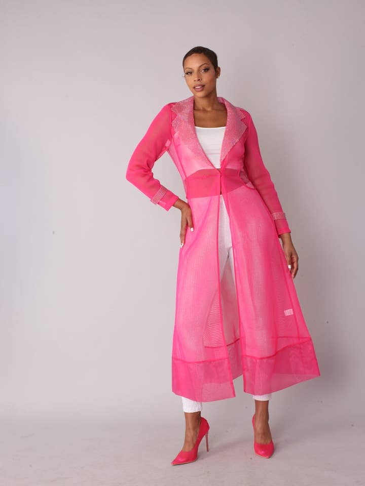 Pink Rhinestone Mesh Duster Jacket - 82213 for wholesale by For Her NYC