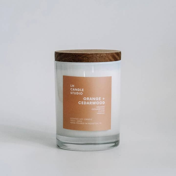 Orange + Cedarwood 10oz Scented Soy Candle for wholesale by LH CANDLE STUDIO