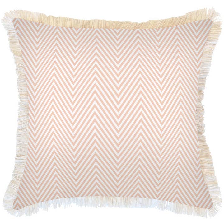 Cushion Cover-Coastal Fringe Natural-Zig Zag Blush-60cm x 60cm for wholesale by Escape To Paradise