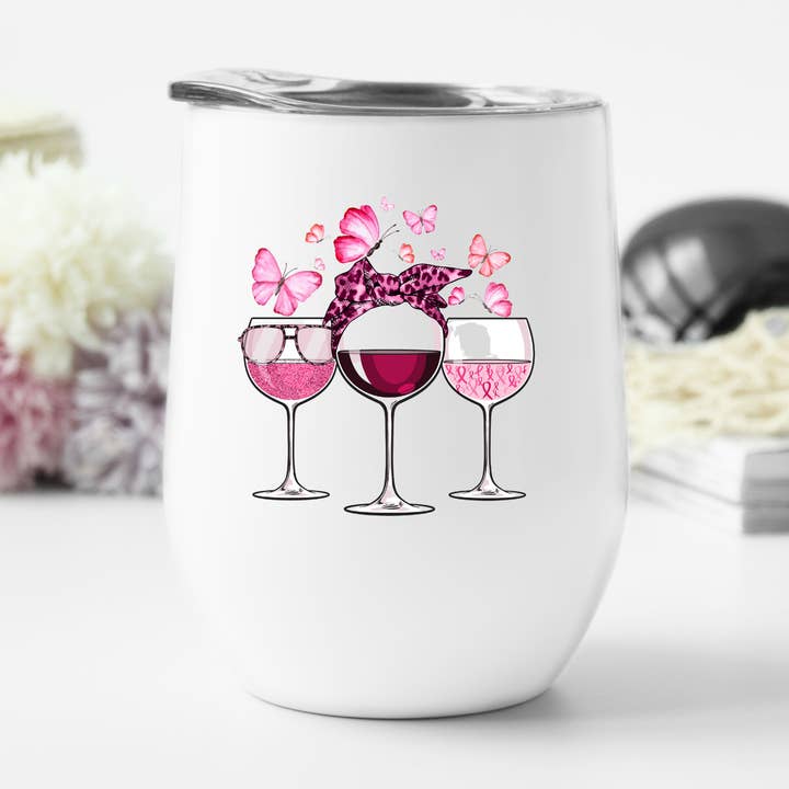 Wine Glasses Breast Cancer Awareness Wine Tumbler for wholesale by Perfectly Diverse Trendz, LLC