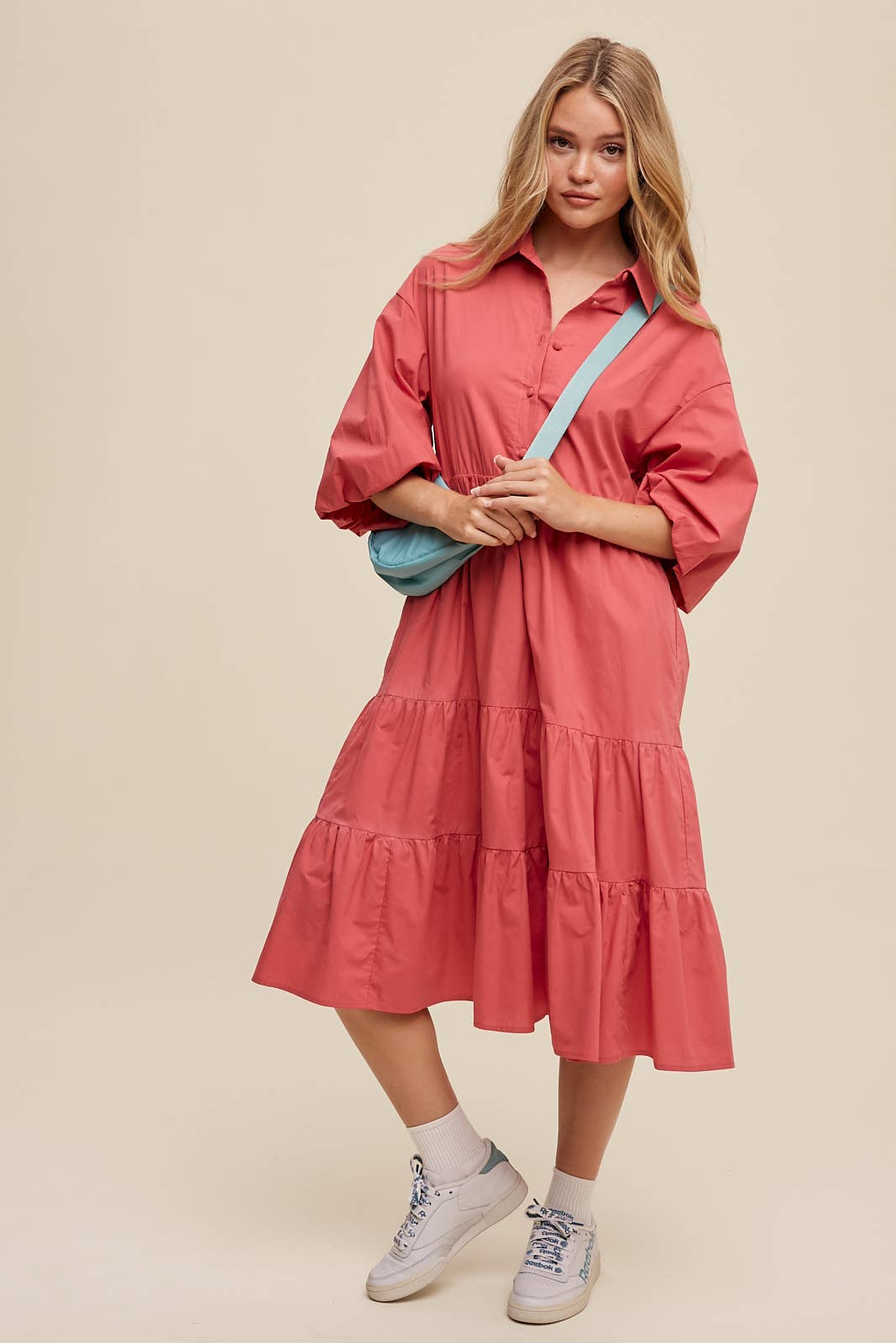 Listicle - Wholesale Dress - Women's - Tiered Poplin Shirt Dress24
