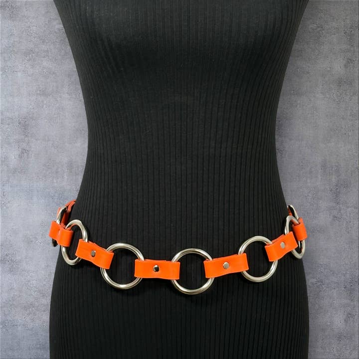 BT110M-TANGERINE VEGAN LEATHER 1 1/4" RING LINK BELT for wholesale by Funk Plus