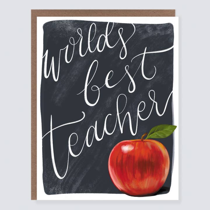 Apple and Chalkboard Best Teacher Card for wholesale by Morgan Swank Studio