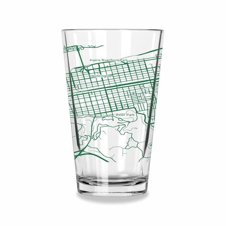 Blue Ridge Mountain Gifts - Wholesale Beer Glass/Mug - Huntington WV Map Glass - Select from over 40 Colors5