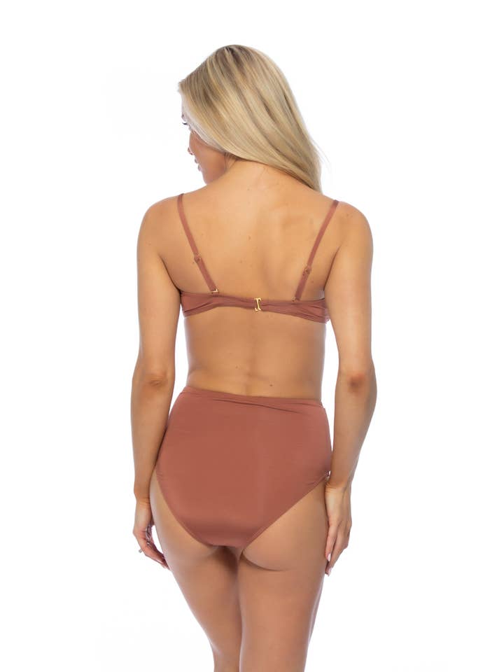 Pick Pink - Wholesale Two Piece Swimsuit - Women's - 522038-SOLID BANDEAU BIKINI TOP WITH RING BELTED BOTTOM