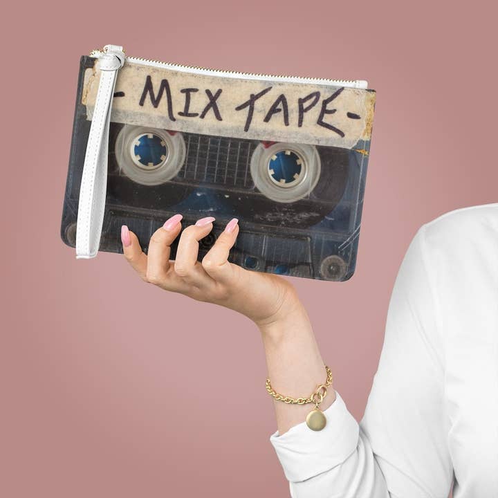 QuotesOn LLC - Wholesale Clutch Bag - Women's - Mix Tape Cassette Clutch Bag, Wristlet, Evening Bag, Vegan Leather Bag, Vegan Saffiano, 80s Handbag, Retro1