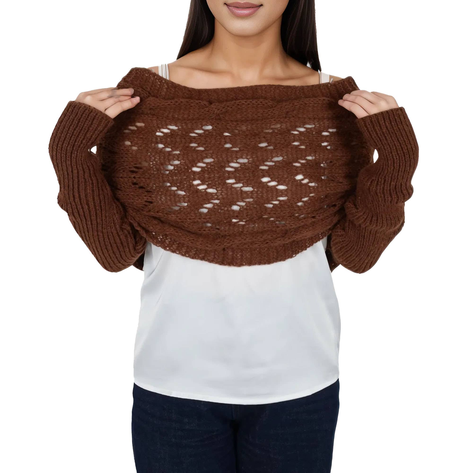 AK Brand – Engroshandel Tørklæde - Dame – Ensfarvet hæklet strikket kabeltørklæde trøjeomslag17