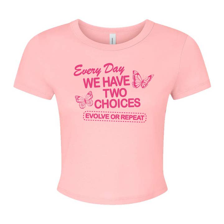 femfetti - Wholesale Screen Printed T-Shirt - Women's - Evolve or Repeat Micro Rib Baby Tee