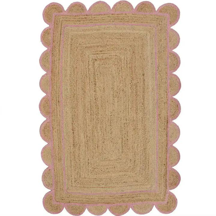 Handmade Pink Scalloped Jute Rug for wholesale by Maia Homes