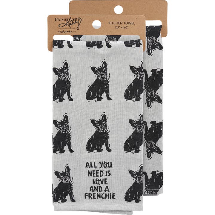 Love And A Frenchie Kitchen Towel for wholesale by Primitives by Kathy