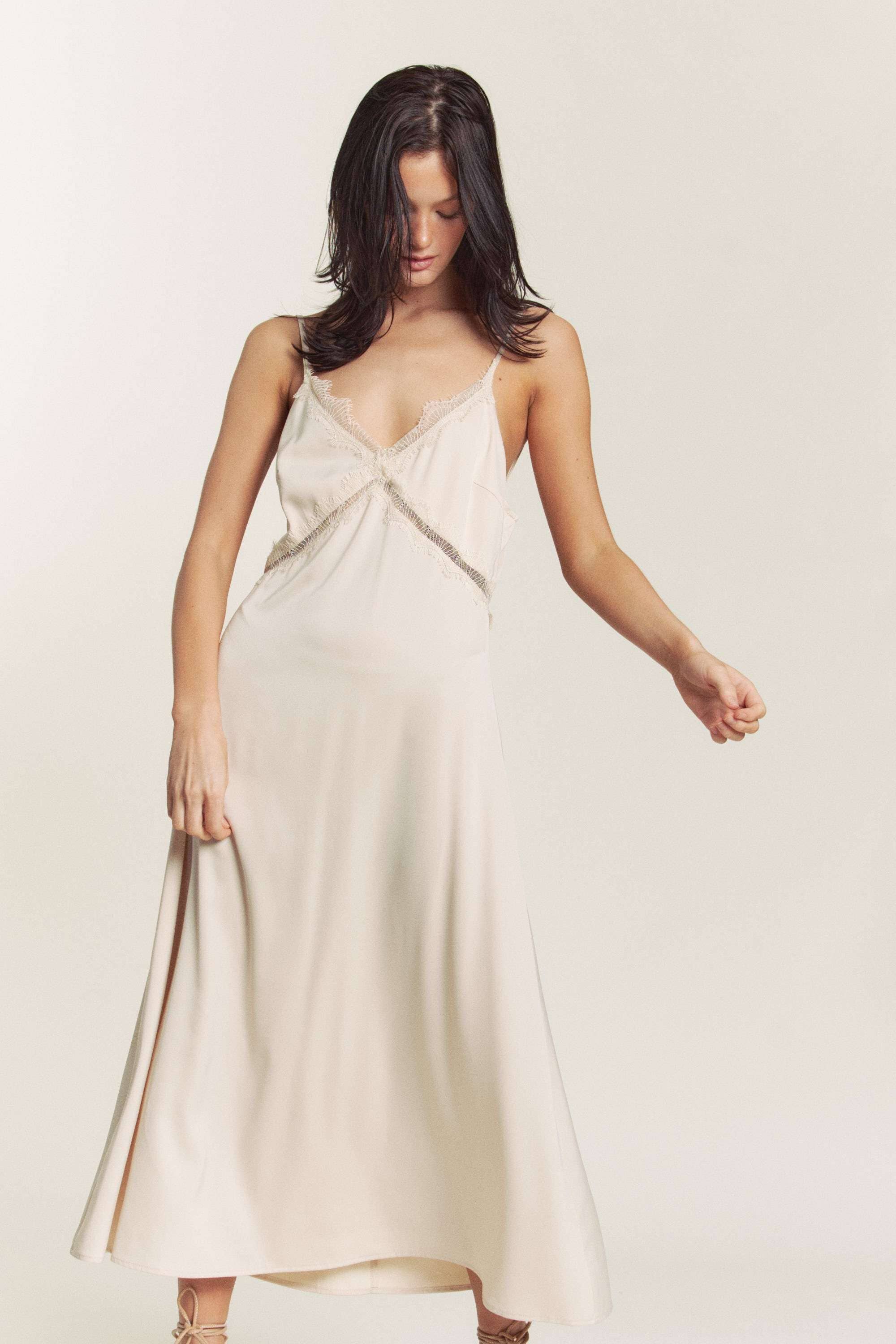 Hers & Mine - Wholesale Dress - Women's - SATIN SPAGHETTI STRAP X LACE TRIM MIDI DRESS3