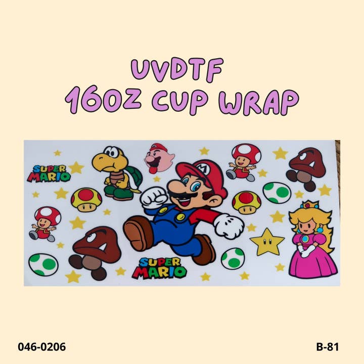 UVDTF cup wrap super mario 16 oz beer can glass cup for wholesale by Weavey Studio