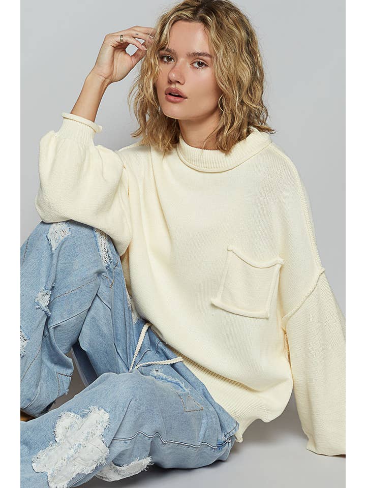 Pol Clothing - Wholesale Knit Sweater - Women's - Oversize balloon sleeve round neck pullover sweater SALE