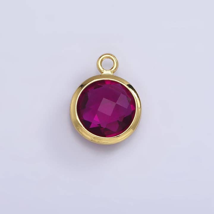 Aim Eternal - Wholesale Individual Charm/Pendant - 9mm Round BIRTHSTONE Cubic Zirconia Circle Gold Charm Add on Component For Jewelry Making | N-1209 N-12102