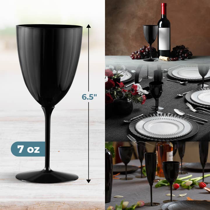 Posh Setting - Wholesale Wine Glass - 7 Oz 1-Piece Black Plastic Disposable Wine Goblet - 8 Pack4