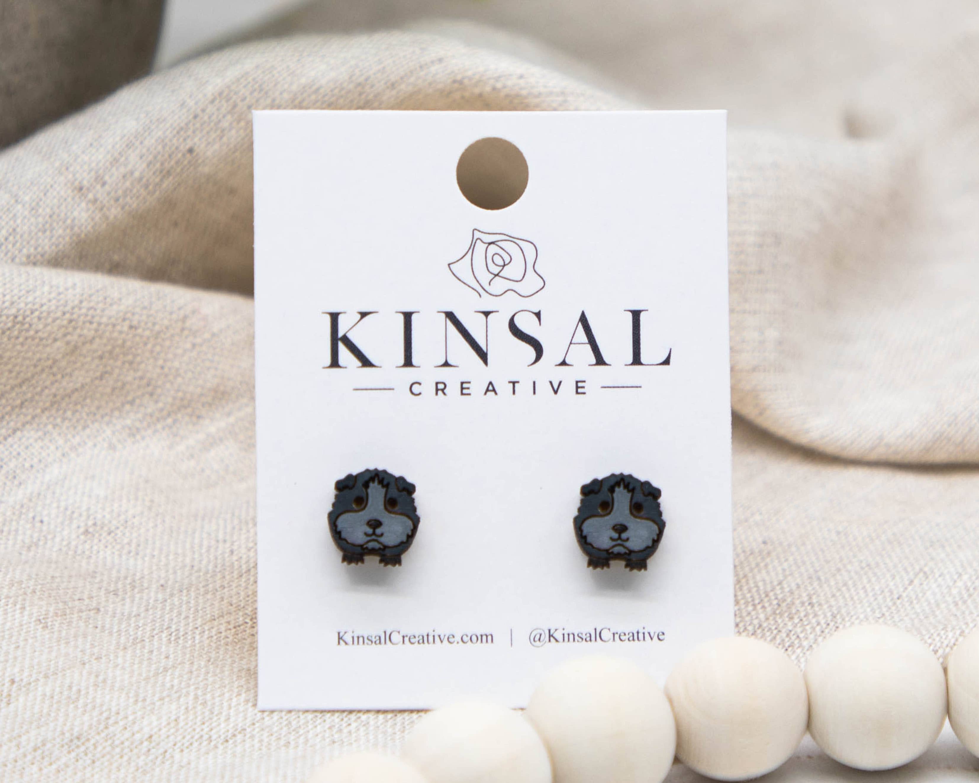 Kinsal Creative - Vente Clous d'oreille - Boucles d’oreilles en bois motifs cochon d’Inde, 10 mm2