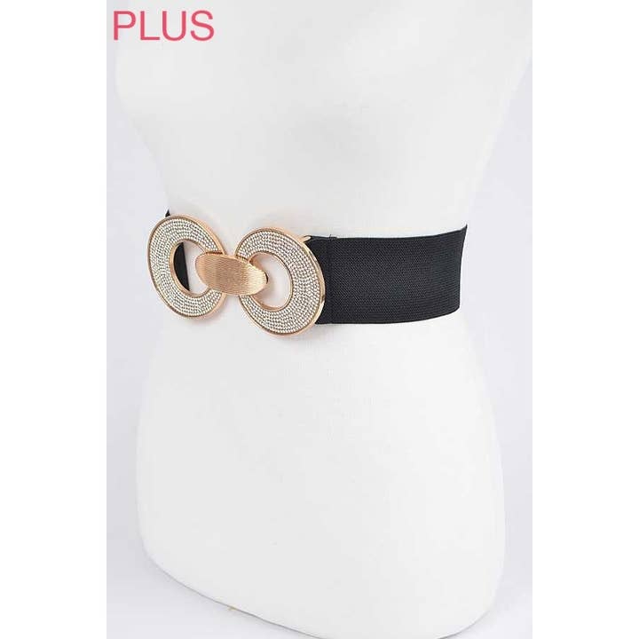 Paperdoll - Wholesale Belt - Women's - Plus Size Crystal Buckle Metallic Elastic Belt