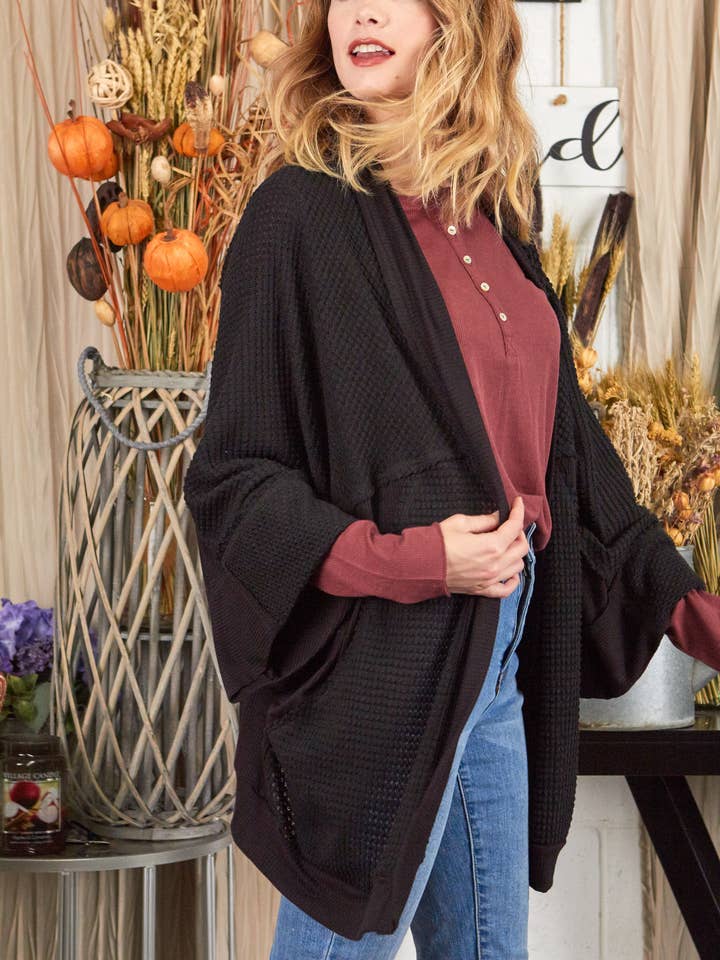 Waffle and contrast mix match oversized cardigan (12966) for wholesale by P.S Kate