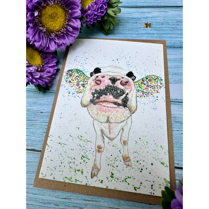 Jen Winnett Eco Artist - Wholesale Everyday Greeting Card - Dairy Cow Eco Friendly Card Colourful Greetings Cute BlankĀ 4