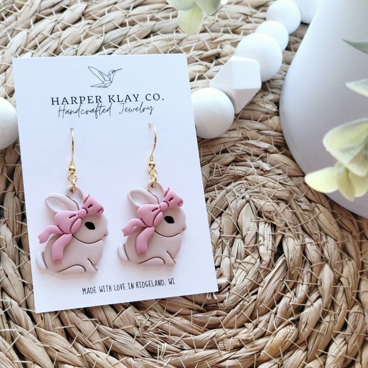The Vintage Bunny Set- Polymer Clay Earrings for wholesale by Harper Klay Co