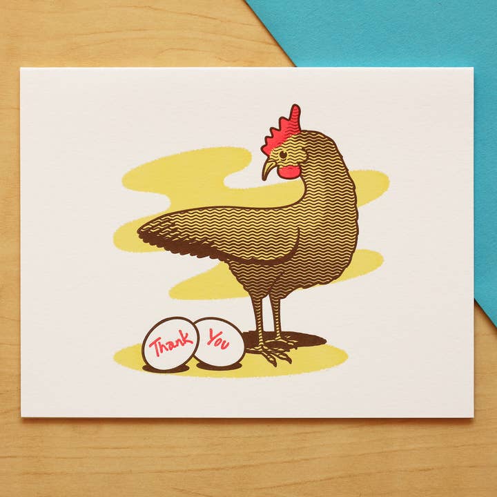Chicken Thank You Letterpress Card for wholesale by Fickle Hill Letterpress