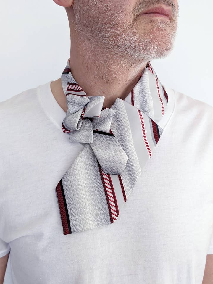Grey, Red and White Striped Ascot for wholesale by Ogsplosh