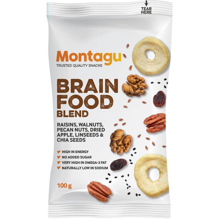 Mahdina – Großhandel Studentenfutter – Montagu: Brainfood-Mischung, reich an Omega-3-Fettsäuren (10 x 100 g)