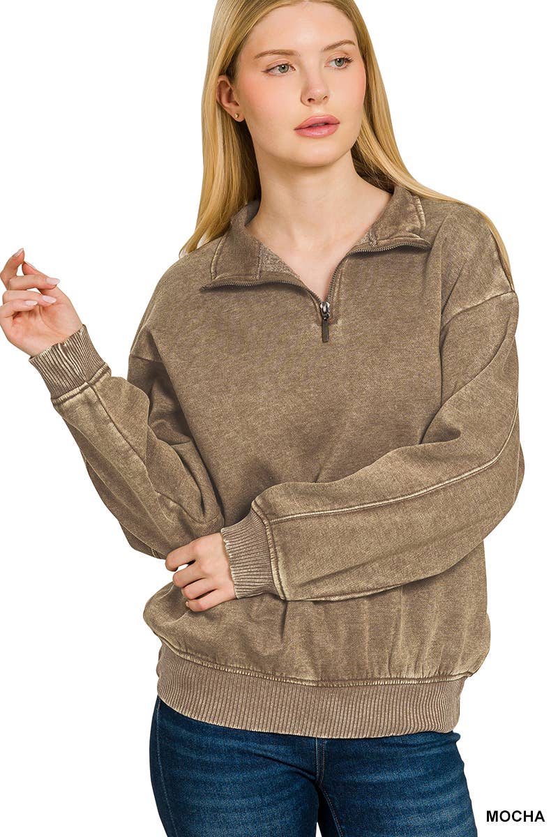 42POPS - Wholesale Sweatshirt - Women's - ,..0810 Acid Wash Fleece Half Zip Pullover SI-2674814