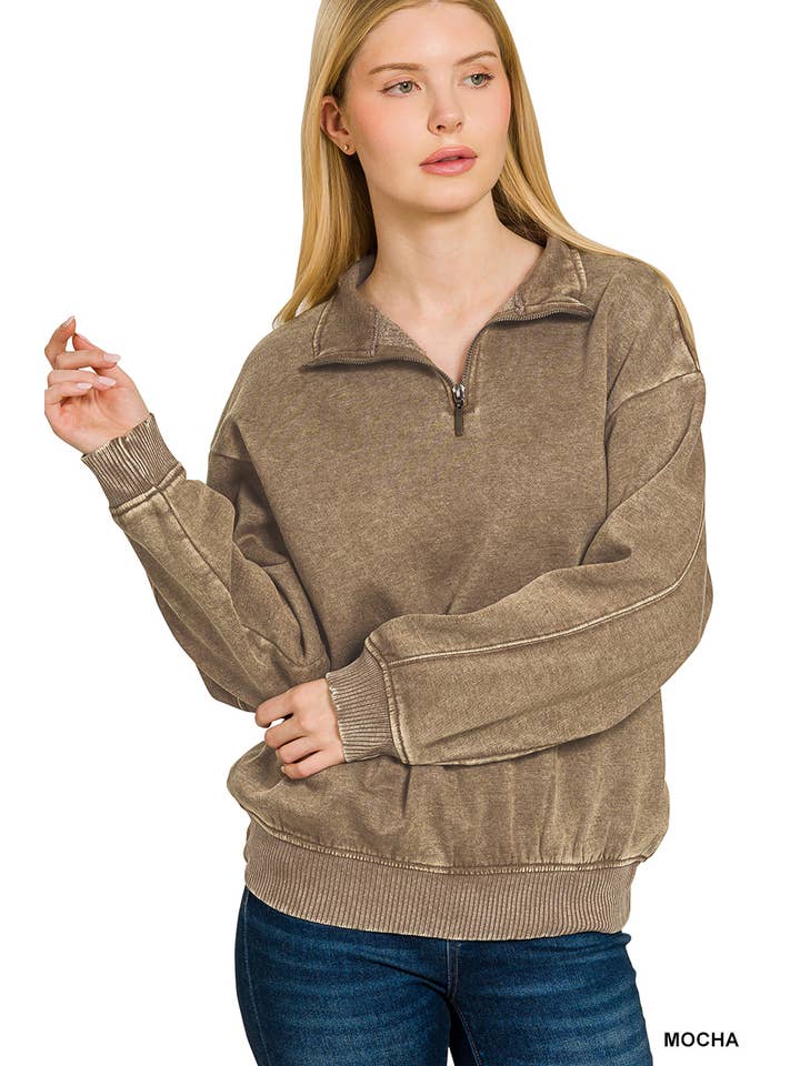 42POPS - Wholesale Sweatshirt - Women's - ,..0810 Acid Wash Fleece Half Zip Pullover SI-2674814