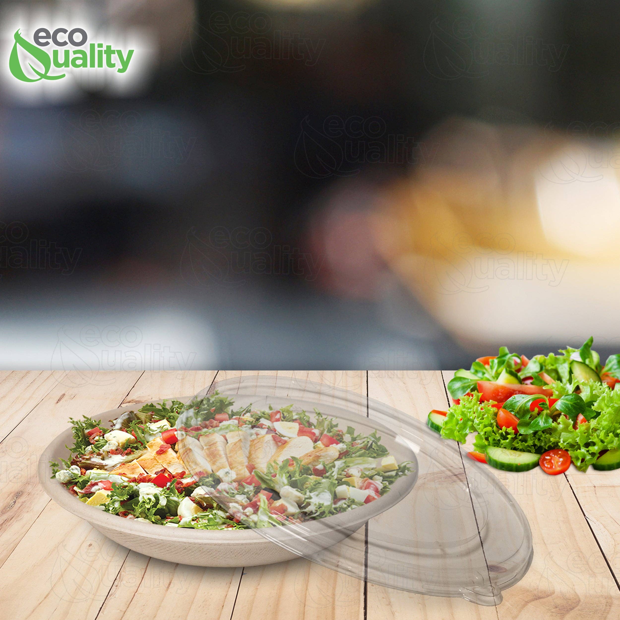 EcoQuality – Prato descartável por atacado – Taças descartáveis compostáveis para serviços pesados 24Oz com Tampas6