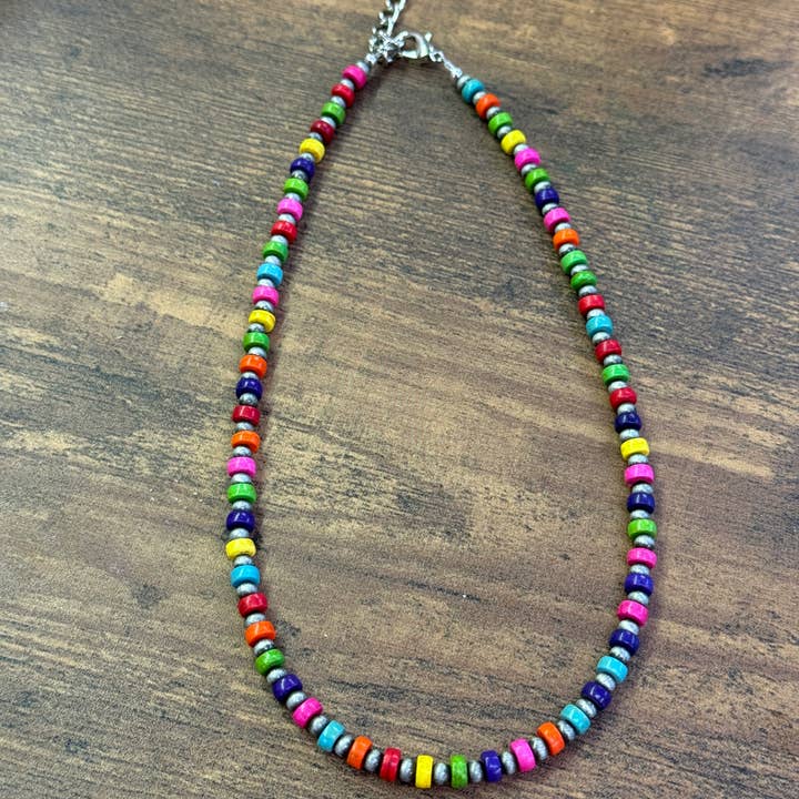 Multicolor Heishi Stone Navajo Style Beaded Necklace for wholesale by Paco Designs