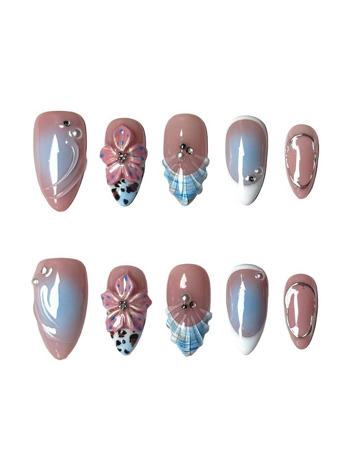 Kiara Blue Seaside Sculpted Flower Nails for wholesale by Claws Instant Nails LLC
