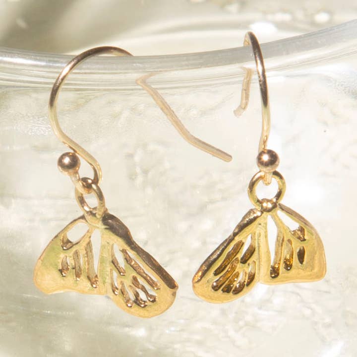 18 Karat Gold Plated Butterfly Wing Dangle Earrings for wholesale by Jill Mac Jewelry