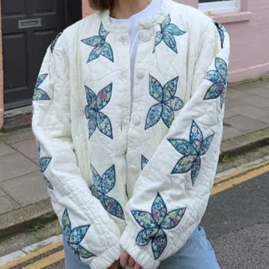 White Fashion Floral Printed Single-Breasted Jacket for wholesale on Faire