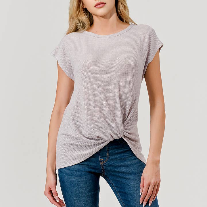 Heimious - Vente Haut en maille – femme - Haut en tricot à manches courtes et nœud décollé, T80514