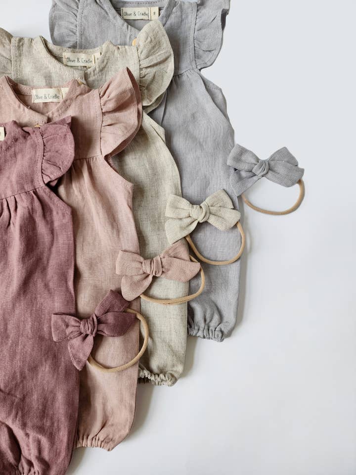 OLIVE & CRADLE - Wholesale Jumpsuit - Baby - Baby girl Linen button bubble Jumper | Jennifer Romper II