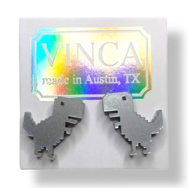 Last Chance! My Internet's Out! 8-Bit Dinosaur Earrings for wholesale by Vinca