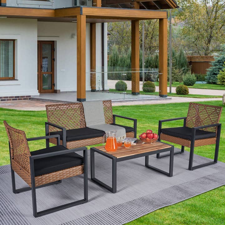 Outdoor Set 4 piece Patio Seating with Acacia Wood Table for wholesale by HOMYCASA DESIGN INC