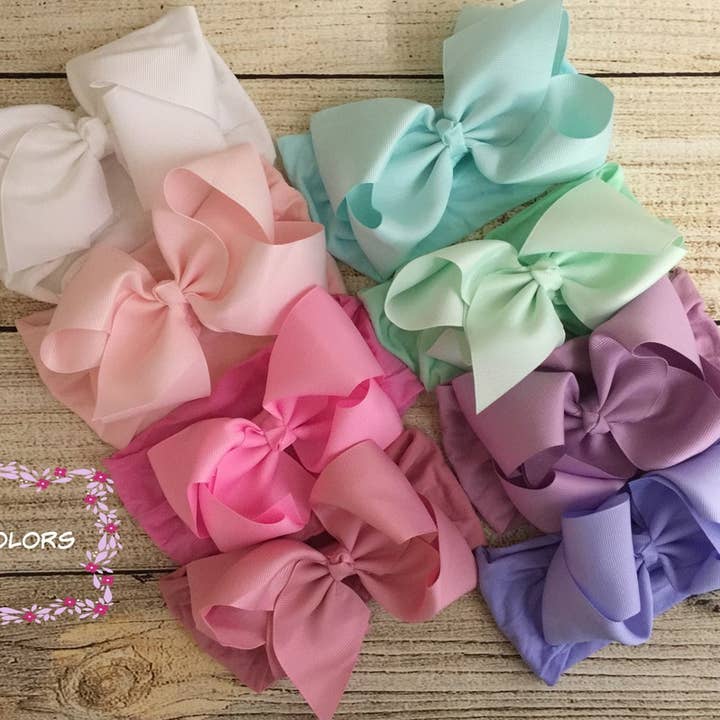 Bea – wholesale Pannband - Baby – Ribbon Bow Nylon huvud wrap, 5 ”Bow Pannband för baby flickor.4