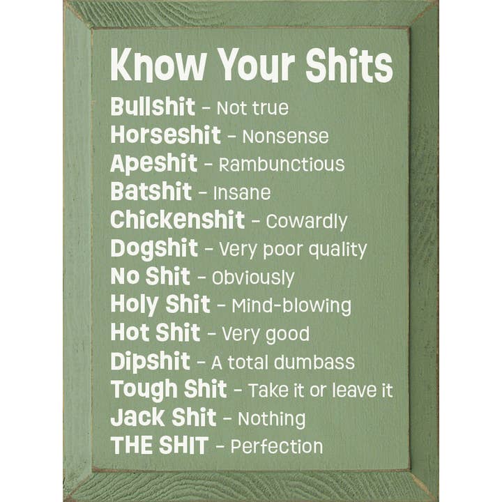 SAWDUST CITY - Vendita all'ingrosso Cartelli - Know Your Shits: Divertente targa verticale in legno6