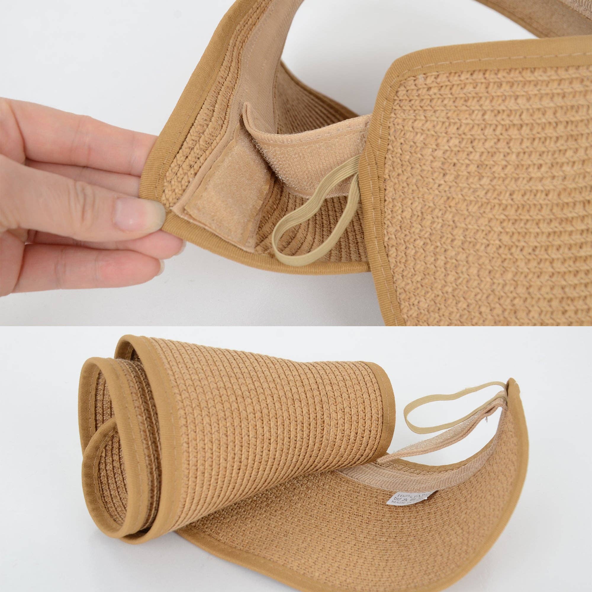 AK Brand – wholesale Visor – Women's – Wide Brim Roll-Up Straw Sun Visor Packable Beach Hat UV22