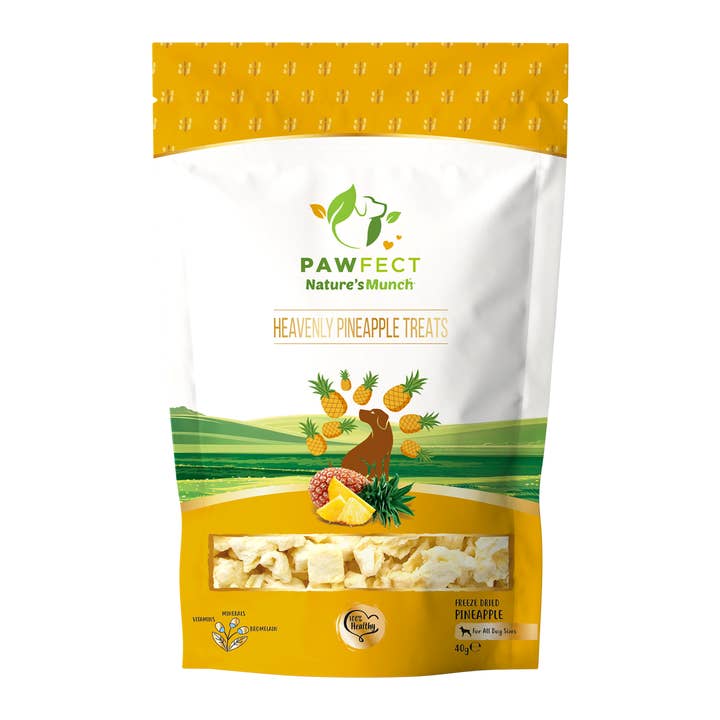 Pawfect Nature's Munch Freeze-Dried Heavenly Pineapple Treats for Dogs | Hypoallergenic, Grain-Free | Improves Digestion | Anti-Inflammatory Vegan Treats (40g/1.41oz) for wholesale by Pawfect Foods